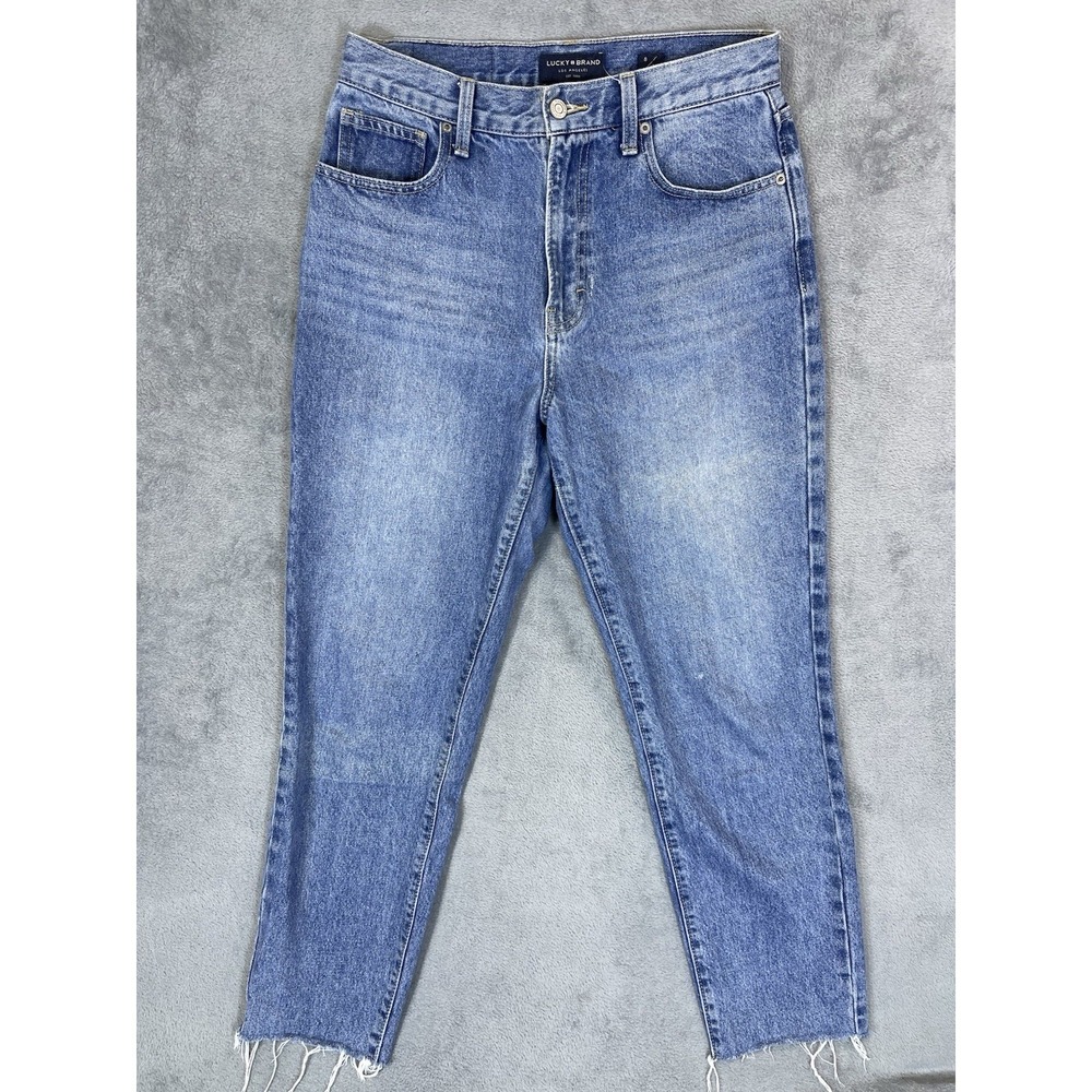 Lucky Brand Jeans Womens 8/29 Blue Medium Wash High Rise Mom Drew Fringe